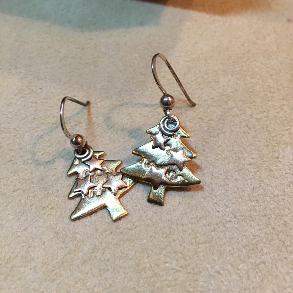Tri-color Christmas Tree Earrings